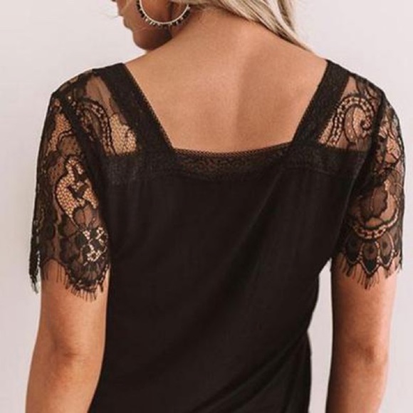 POL Black EyeLash Lace Scalloped Knit Top - Picture 5 of 5